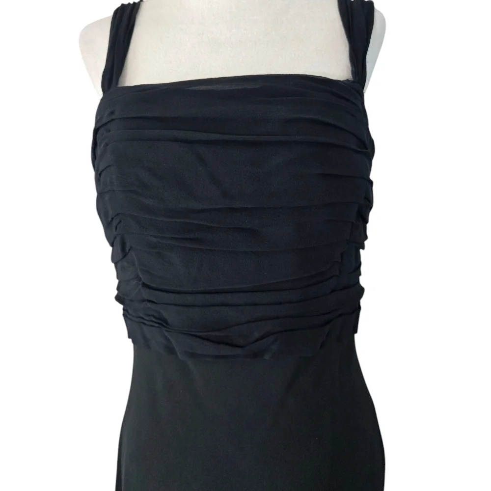 Ann Taylor Asymmetrical Prom Flowy   Black Chiffon Sleek Maxi Dress Size 8 - Picture 8 of 16